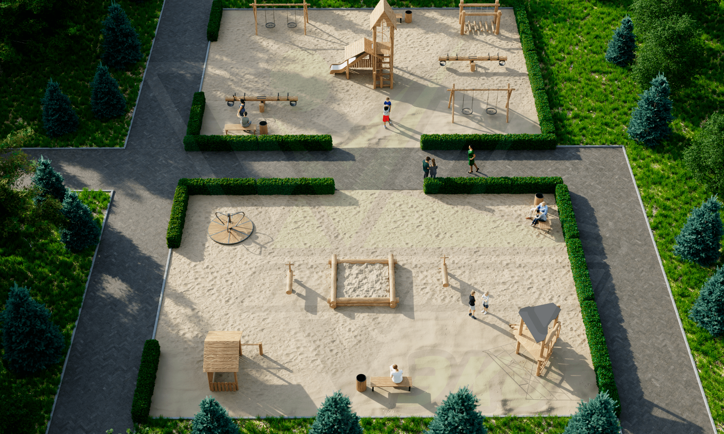 Дизайн проект детской площадки разделенной на две зоны по возрастному принципу